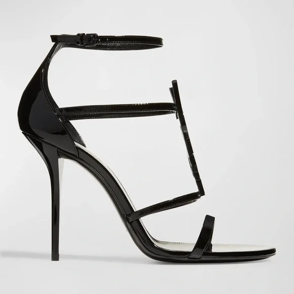 Saint Laurent 100mm Opyum YSL Patent Leather Sandals with Black Hardware 38 - Picture 2 of 9